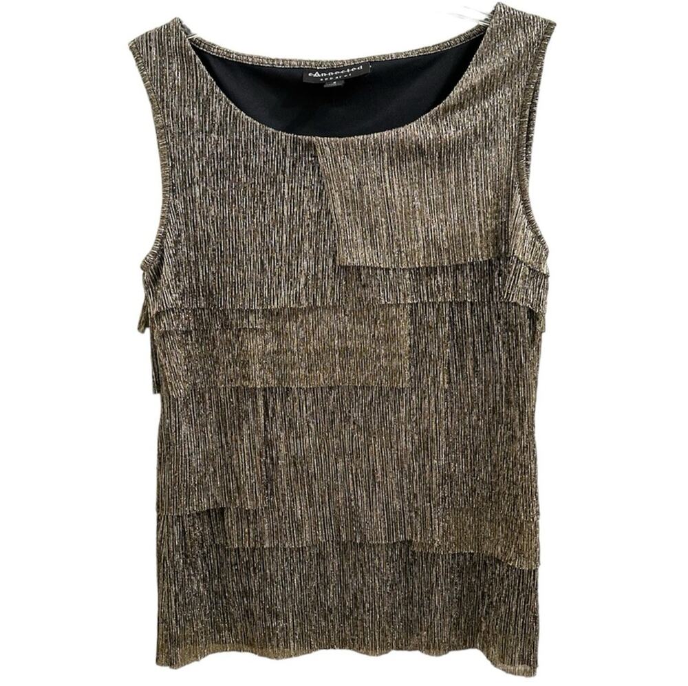 Connected Apparel Gold Shimmer Sleeveless Blouse Retro 1920's Flapper Layered 8!